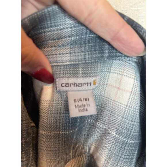 Carhartt Womens Shirt Button Front Flannel Pockets Long Sleeve Blue Plaid S - Picture 7 of 9